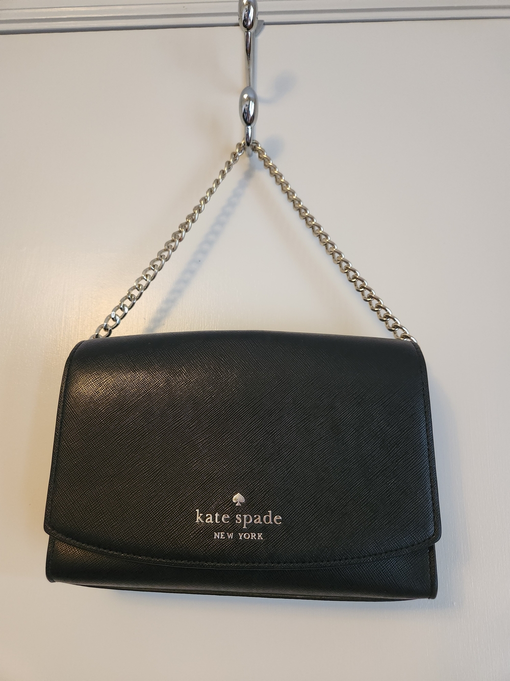 kate spade New York Black Saffiano Leather Chain Shoulder Bag